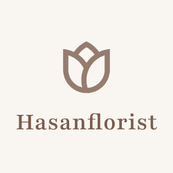 Elegant logo for Hasanflorist featuring a minimalist brown flower icon above serif text in matching color.