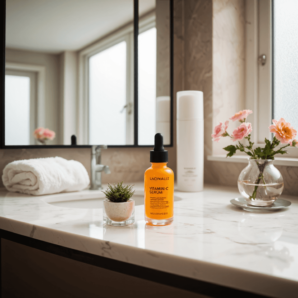 product photography of bottle of vitamin C serum