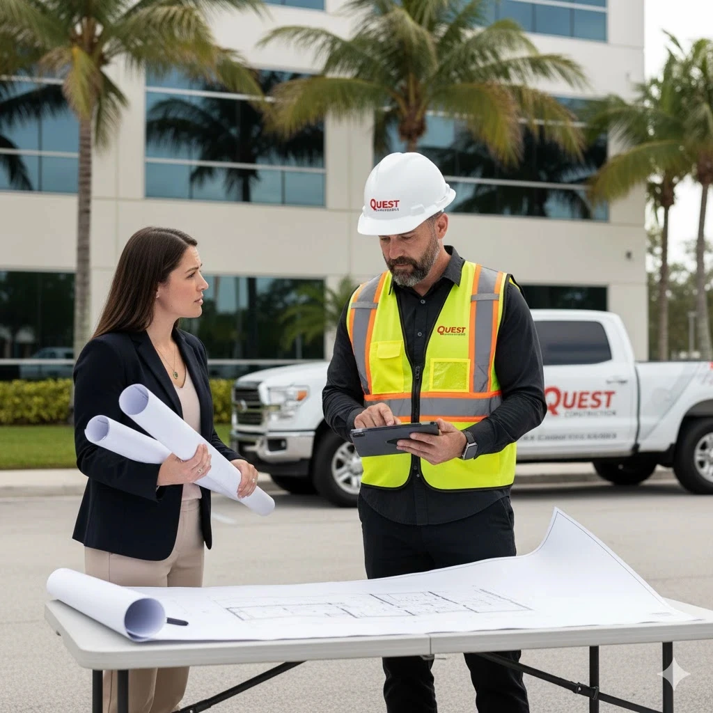 Commercial construction consultation and property assessment meeting in South Florida