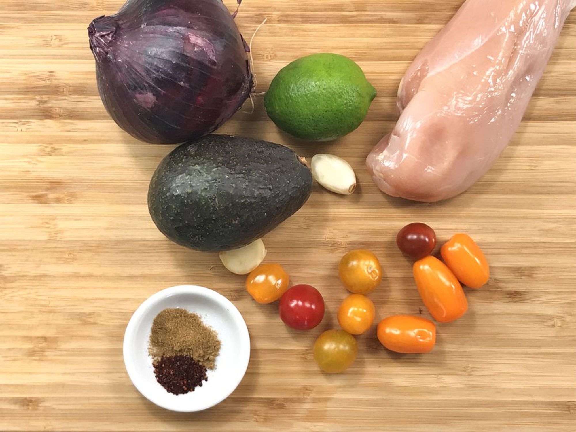 ingredients for grilled chicken avocado salad