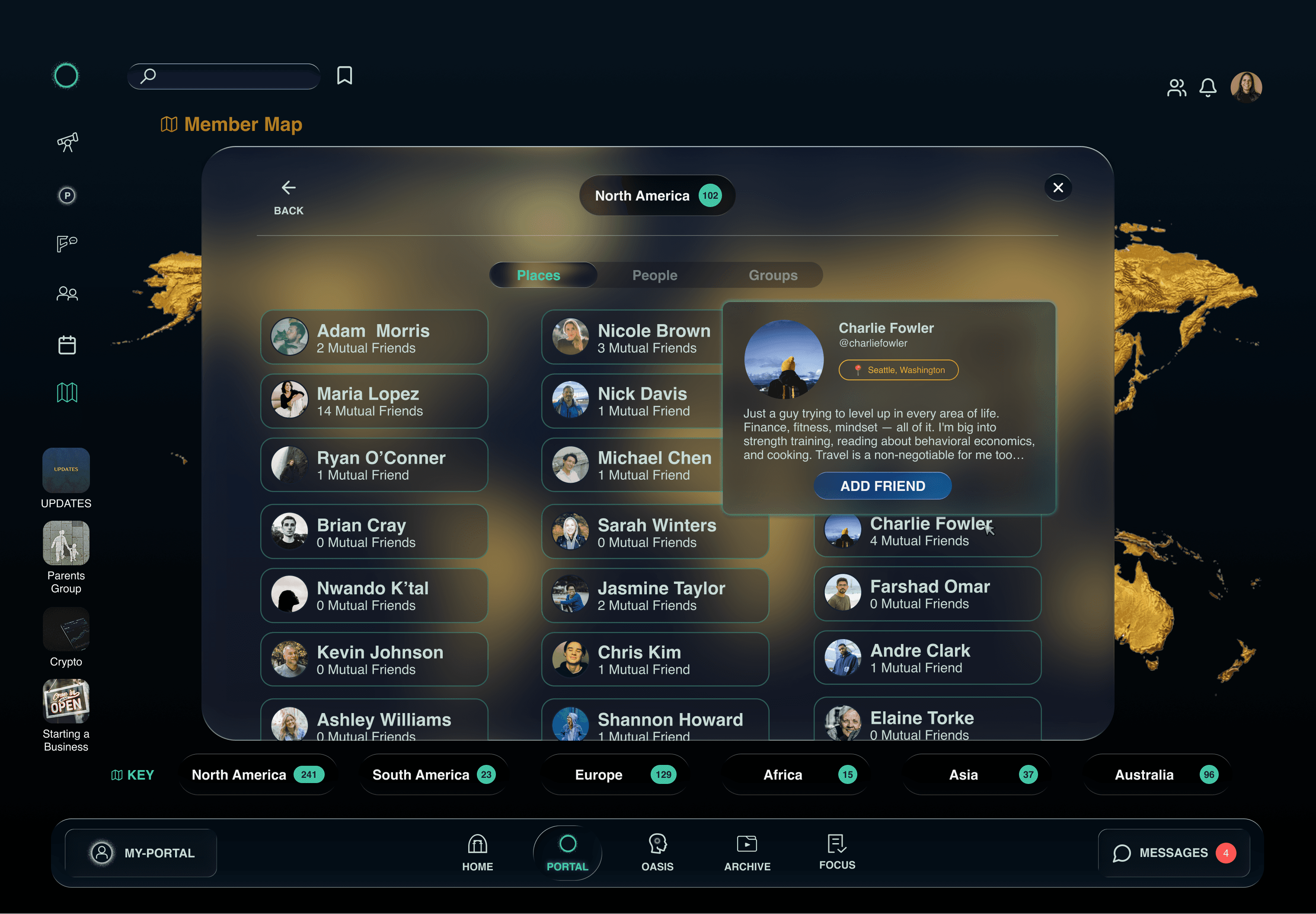 Computer screen showing Member Map Locations