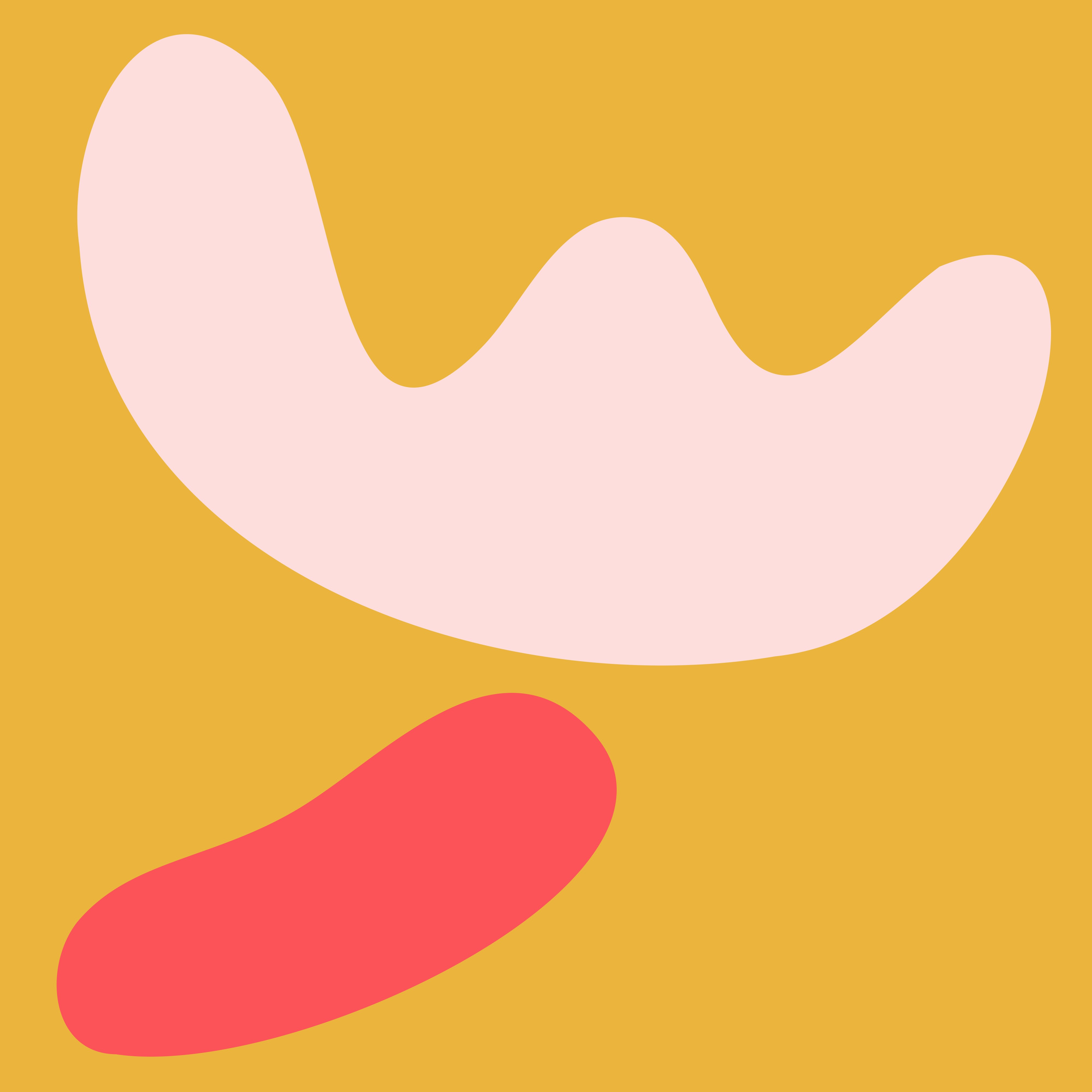 Abstract floral illustration with large red and blue flowers on a pink background.