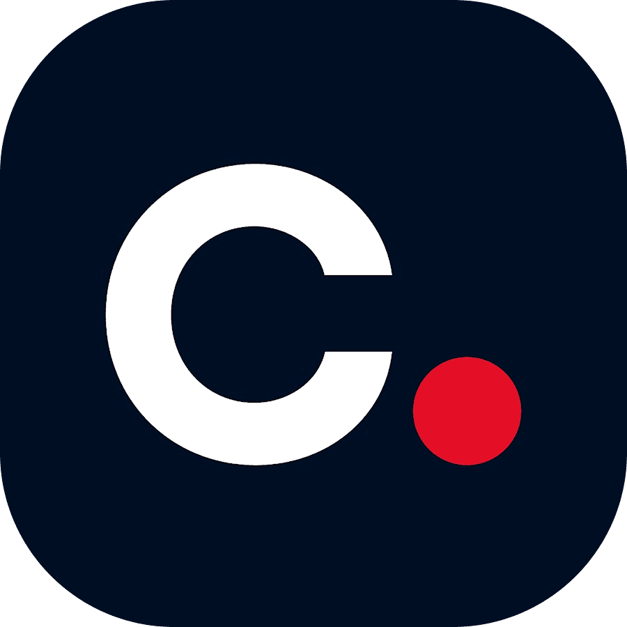 Company logo with a white "C" and red dot on dark blue background