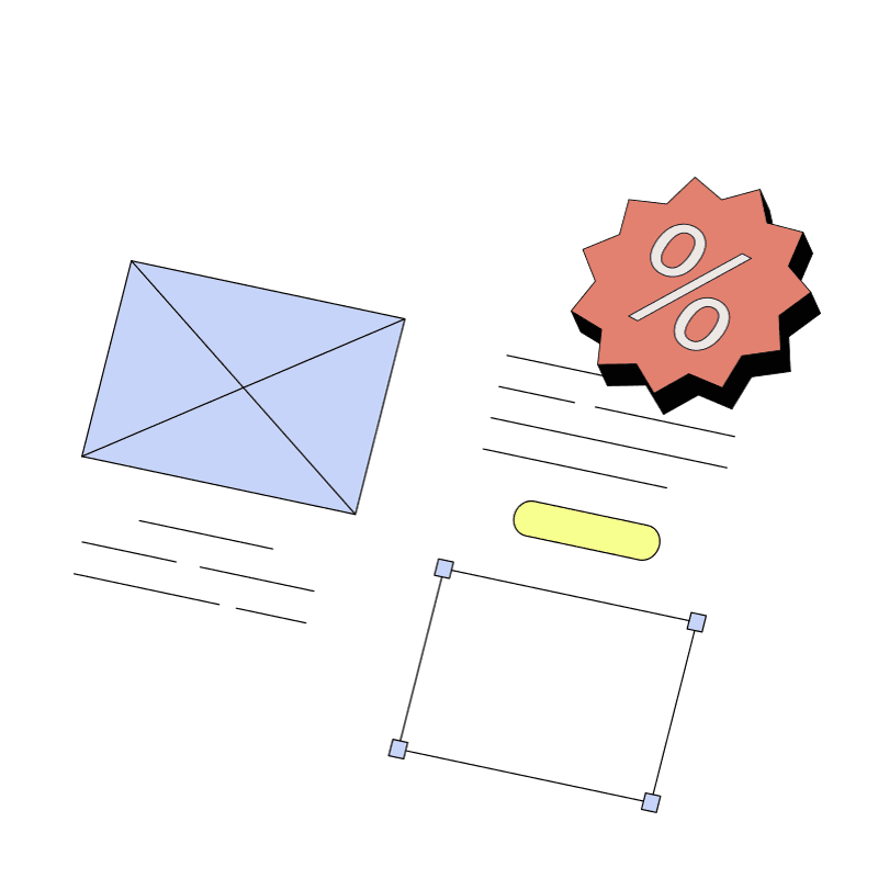 Article with email and discount symbol