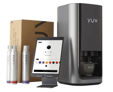 The full yuv® system showing the Lab, ipad and App and the yuv® colour cartridges.