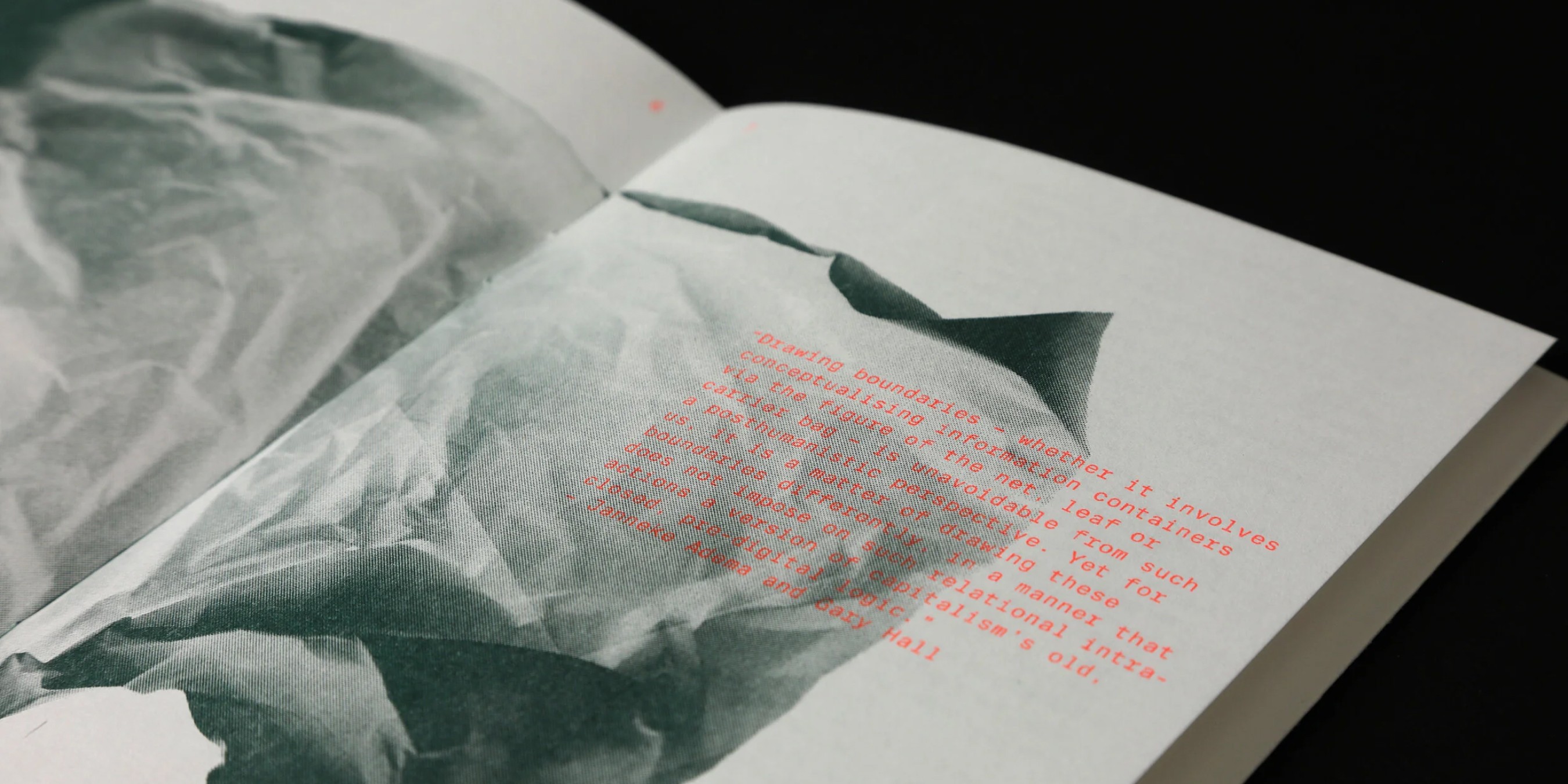 Inside spread of Notes of Dynamic Interventions booklet design printed with risograph.
