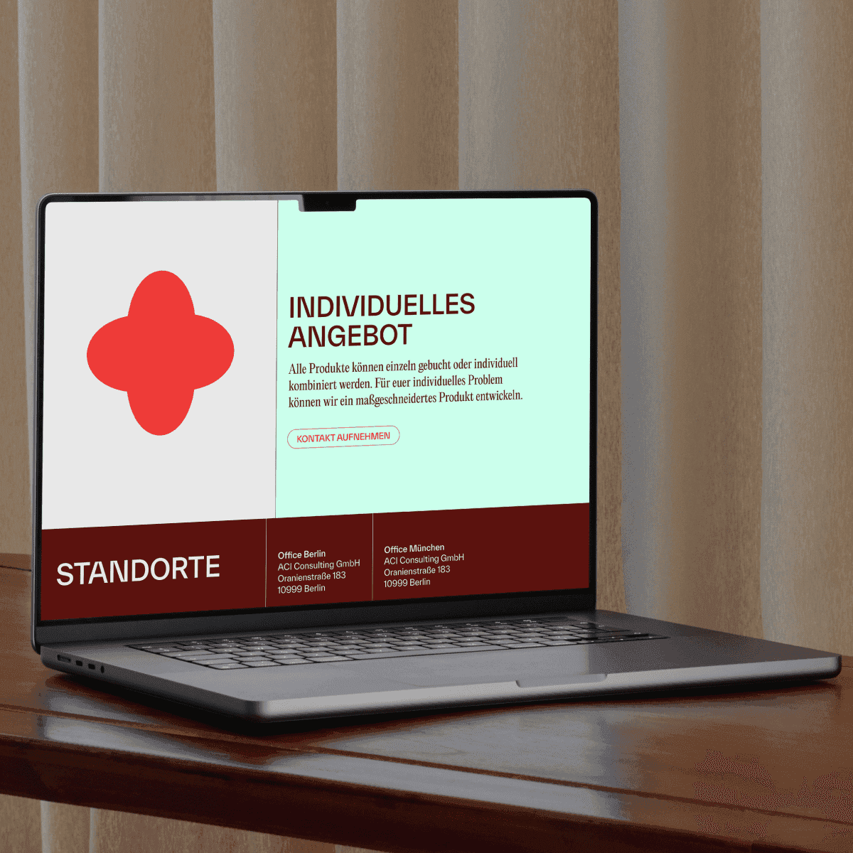 ACI Consulting services page showing the Individuelles Angebot section in a device mockup