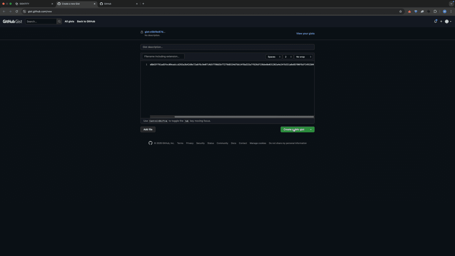 GitHub Gist creation interface
