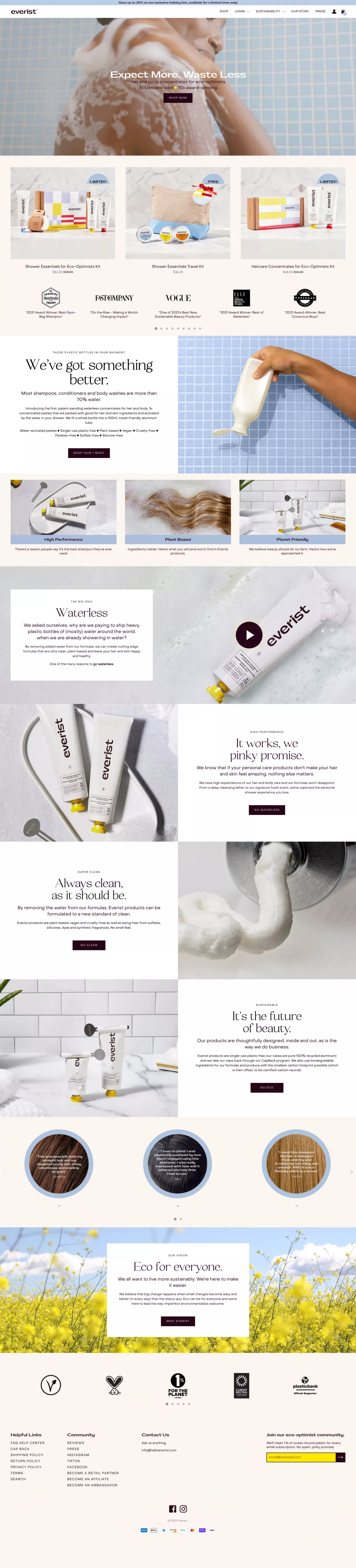Everist ecommerce page screenshot showcasing Beauty and Nature design