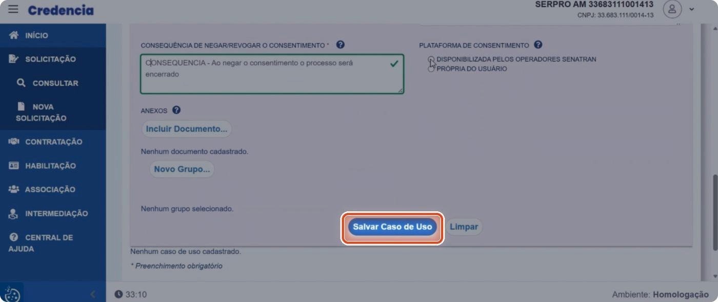 Captura de tela de referência do Credencia para Passo 8 — Salvar o caso de uso. Contexto: 41 — Revisão — Solicitação de validação.