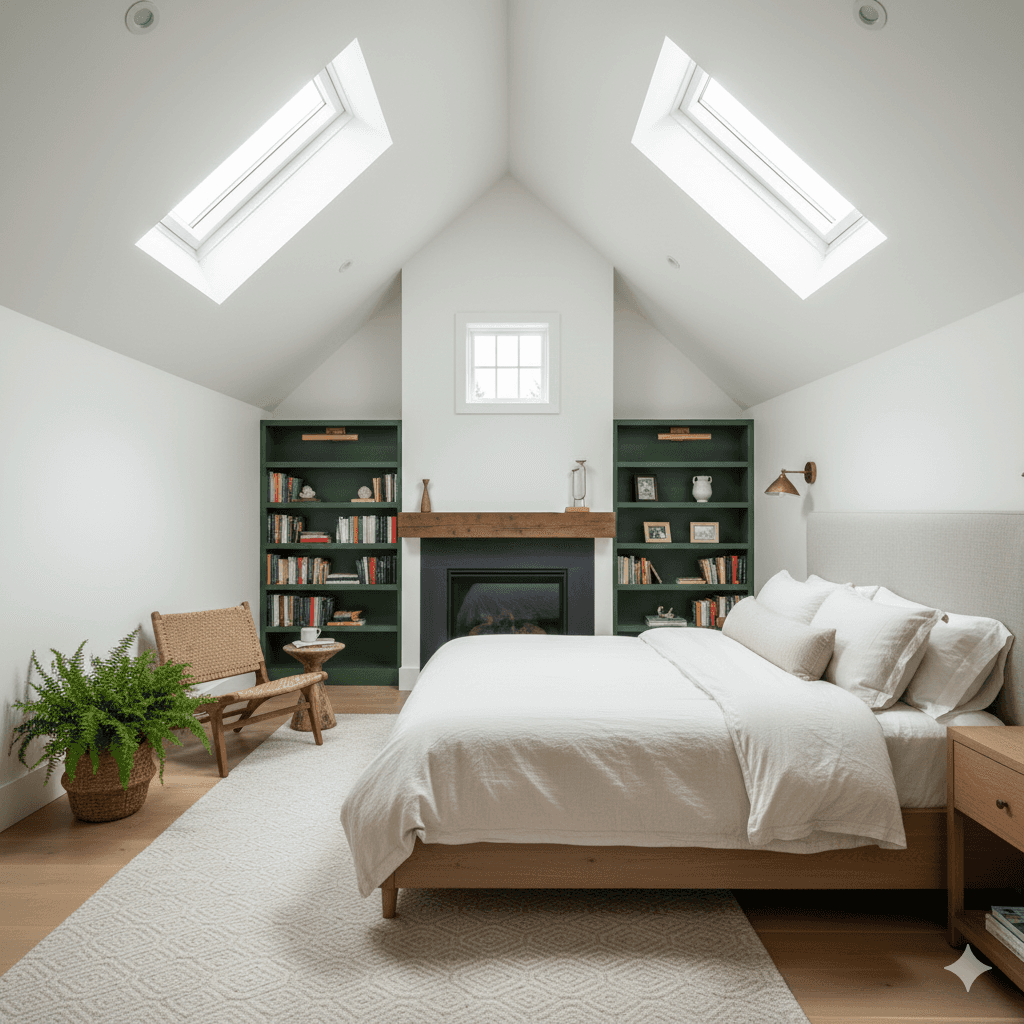 Modern two-story home with large glass windows, warmly lit interiors, and a balcony. Surrounded by trees and a manicured lawn at dusk. Cozy ambiance.