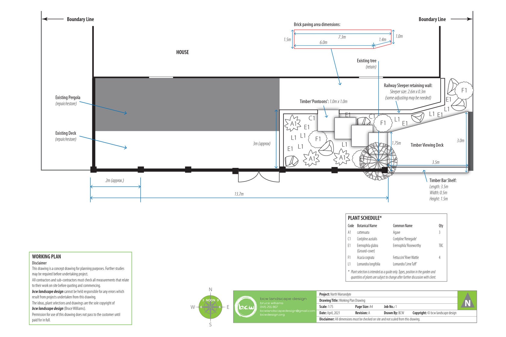 Working plan for the North Warrandyte garden design
