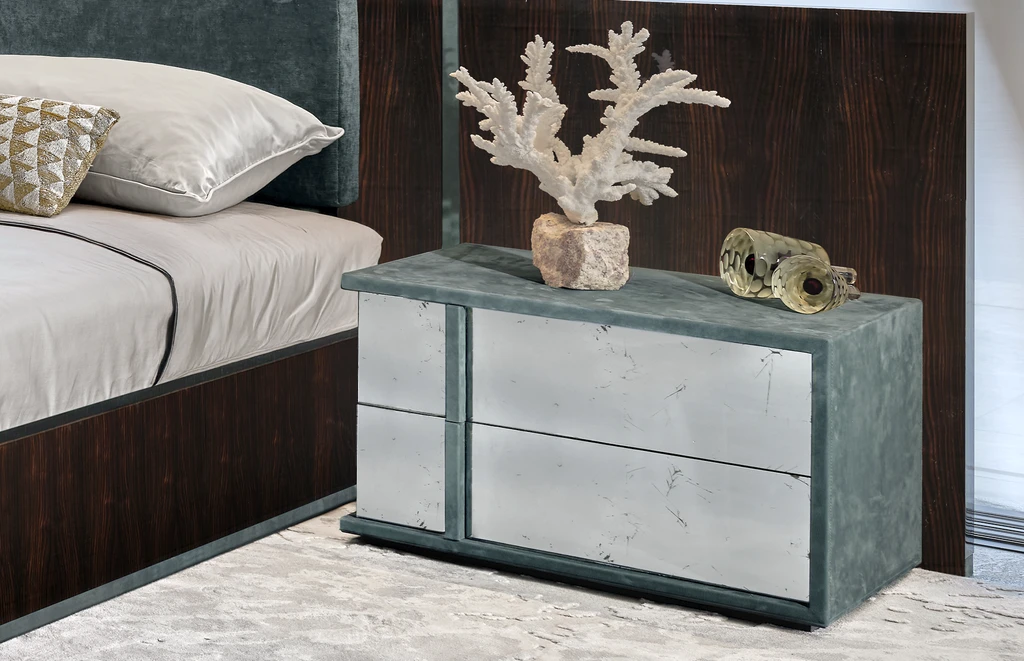 Luxury furniture couple of night tables covered in leather and glass