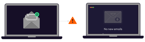Two screens, one with an email account working and one with a broken email inbox