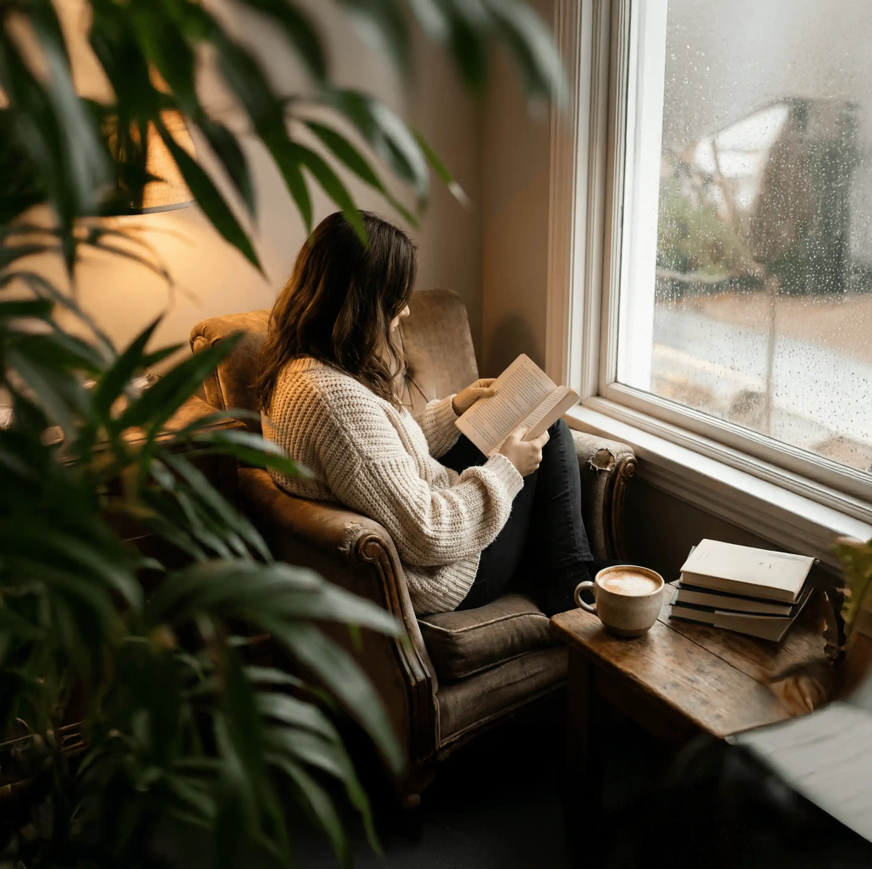A client sitting comfortably during a therapy session