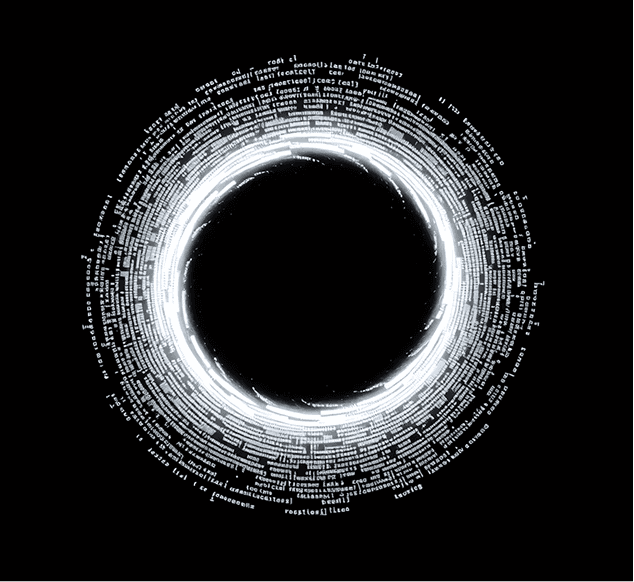 A glowing white circle on a black background, creating a striking contrast and a sense of depth.