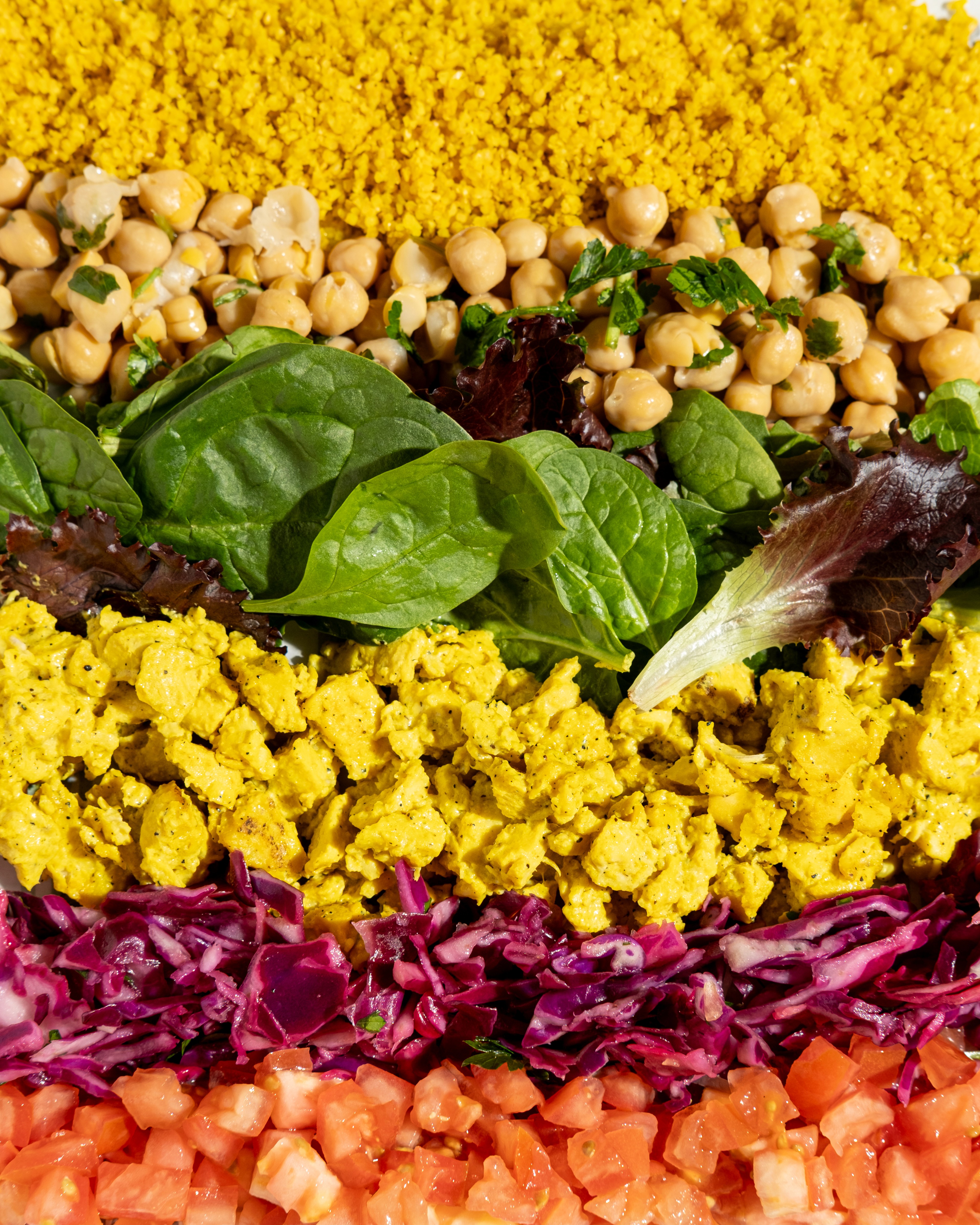 colorful image of toppings aligned in rows