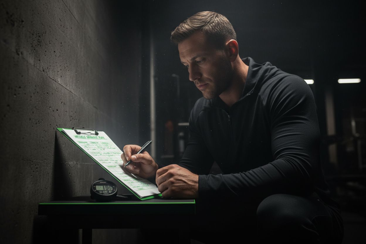 Weekly workout plan on clipboard