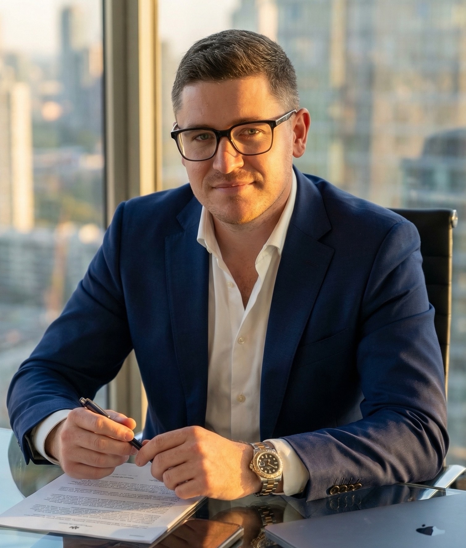 Green glass-metallic background with statistic cards