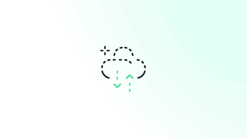 An icon of a cloud with arrows pointing up to it and down from it, on a pale background