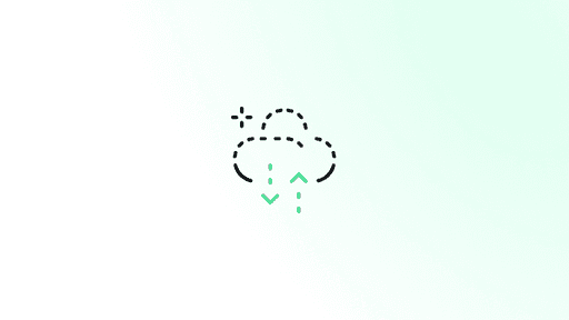 An icon of a cloud with arrows pointing up to it and down from it, on a pale background