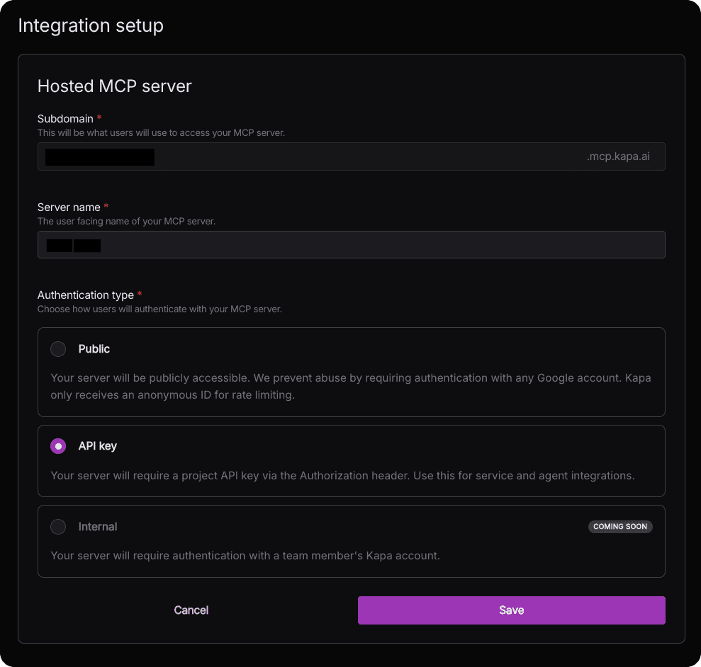 Hosted MCP server in app.kapa.ai