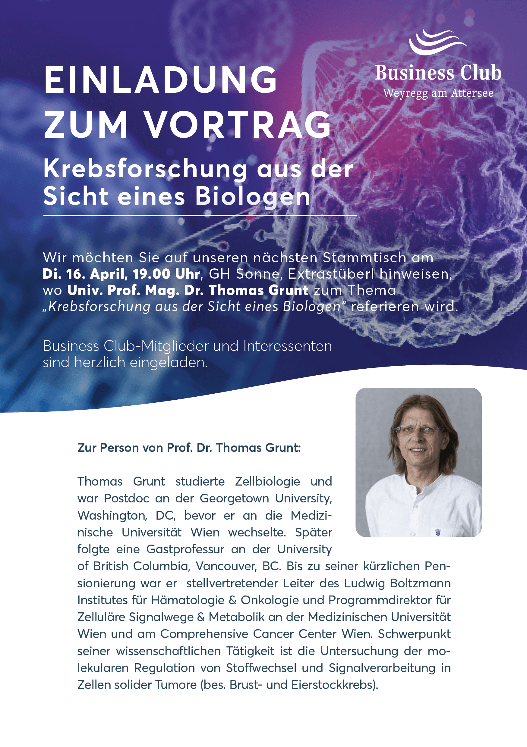 Einladung zum Vortrag: Krebsforschung aus der Sicht eines Biologen