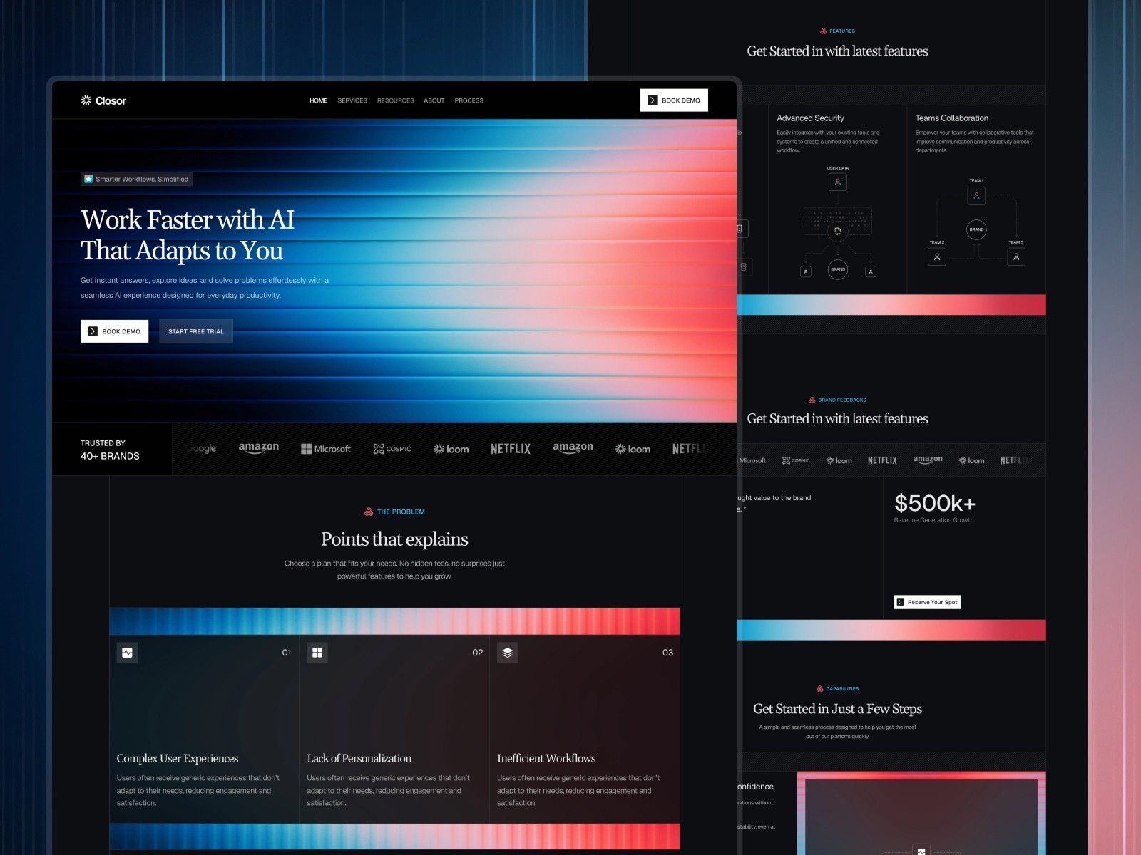 AI-powered platform homepage showcasing features and brand collaborations.