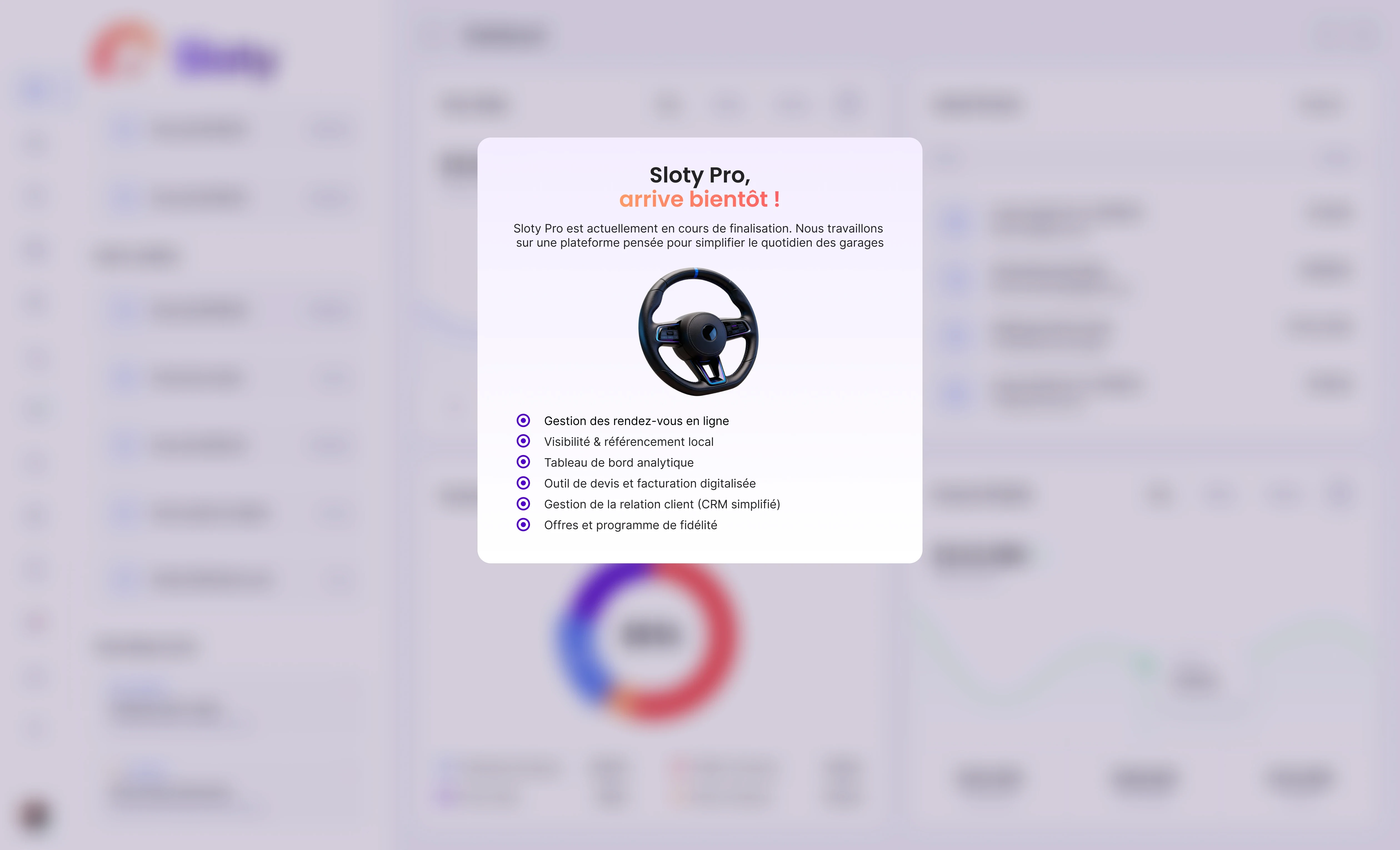 Aperçu de Sloty Pro, solution de gestion d’entretien et de rendez-vous dédiée aux garages automobiles