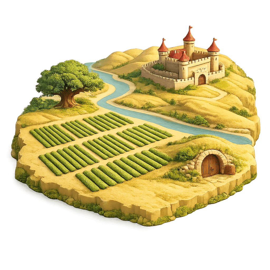 Artistic illustration of the Slavonia and Croatian Danube wine region.