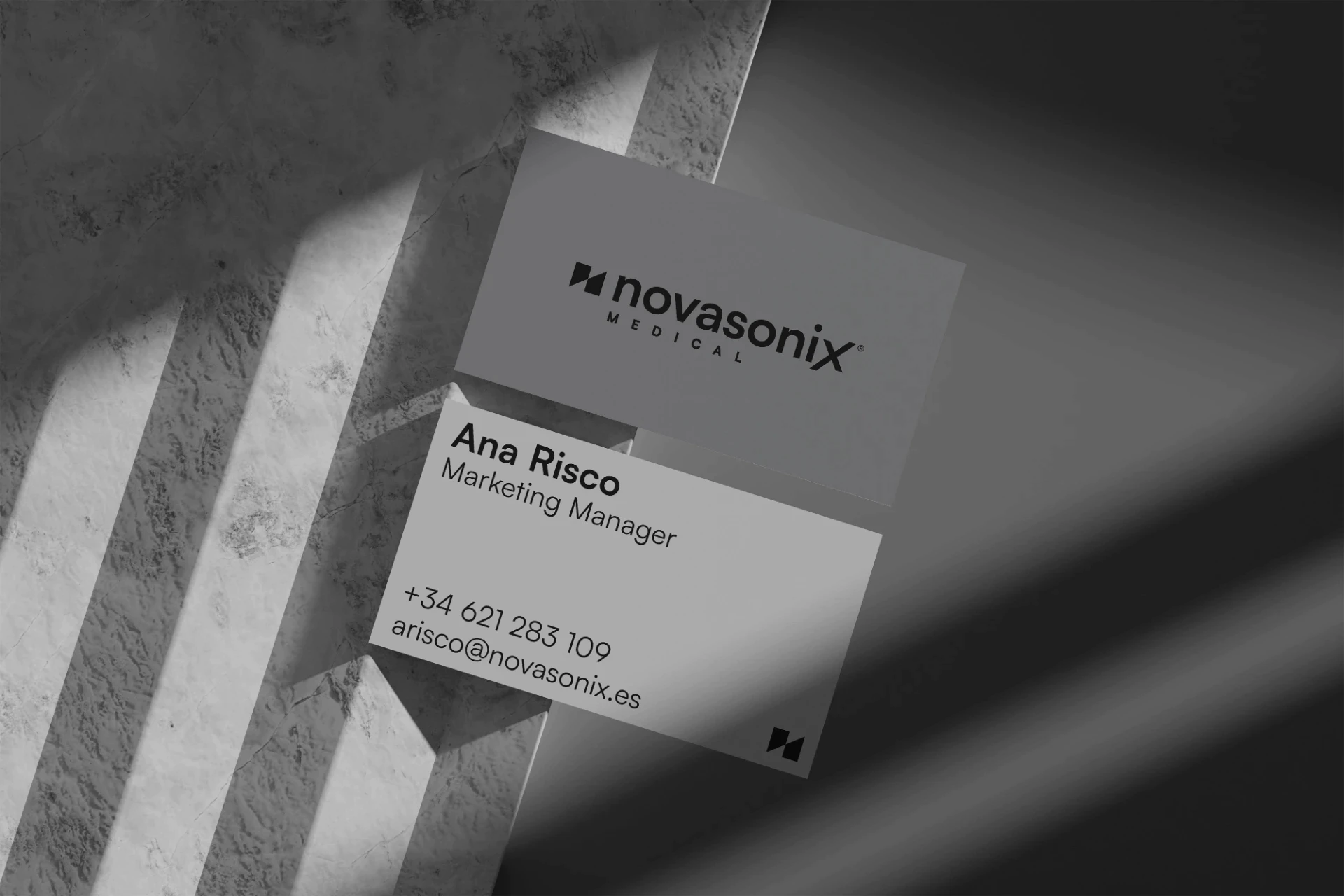Novasonix business card. Freelance brand identity designer Barcelona.
