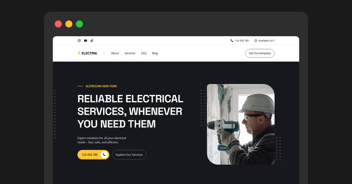 Electrician website template hero section