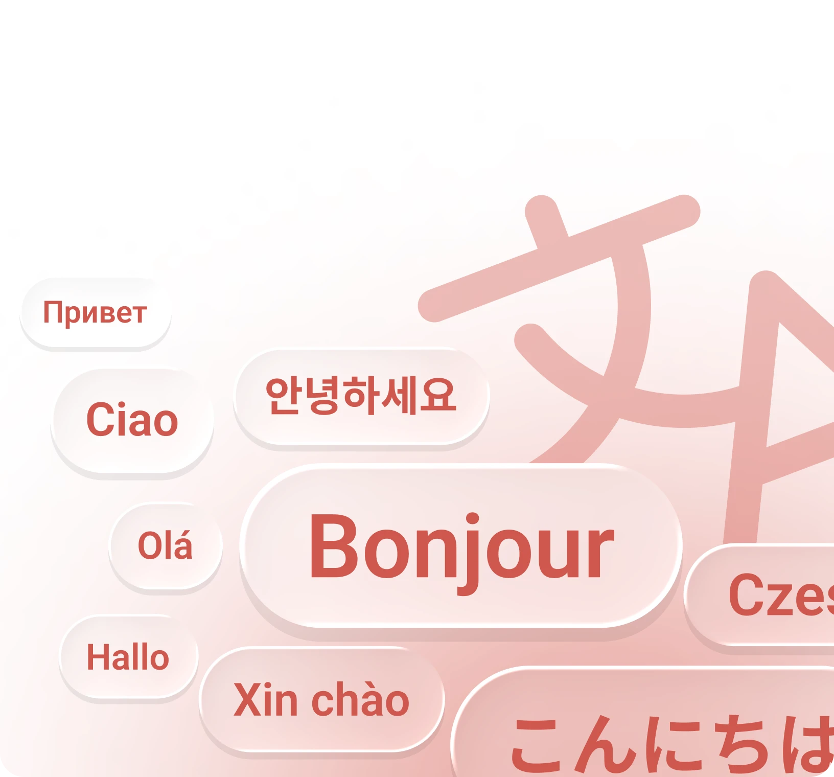 Multilingual community interface showing greetings in multiple languages like Bonjour, Ciao, Hola, and Hello to support global community members.