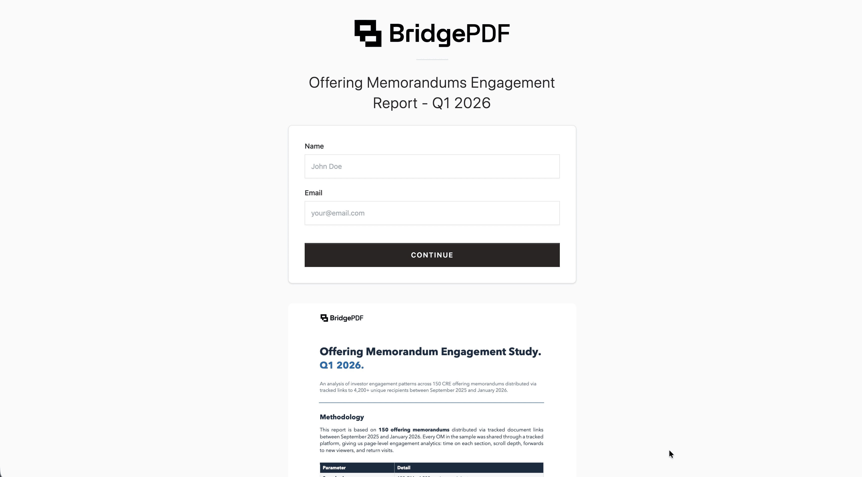 Lead capture page for pdf