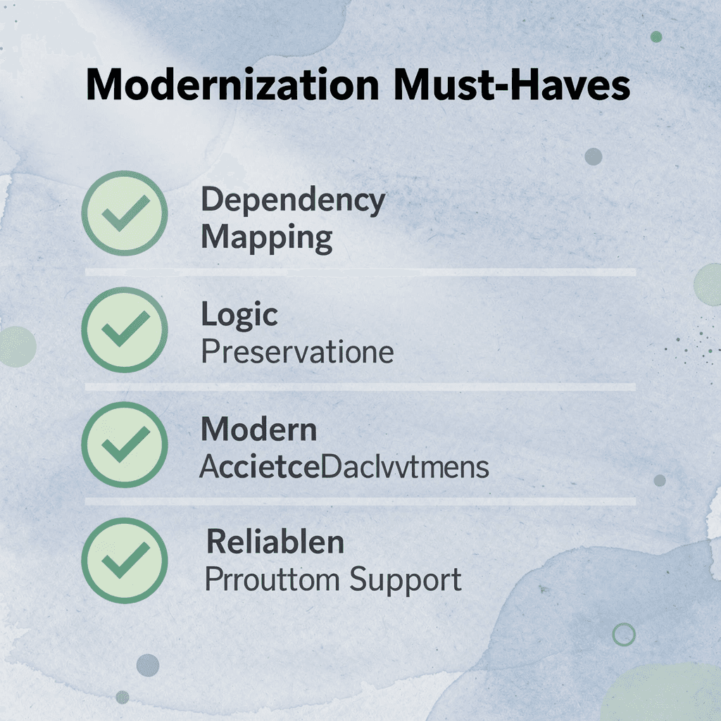 Checklist of five core modernization requirements