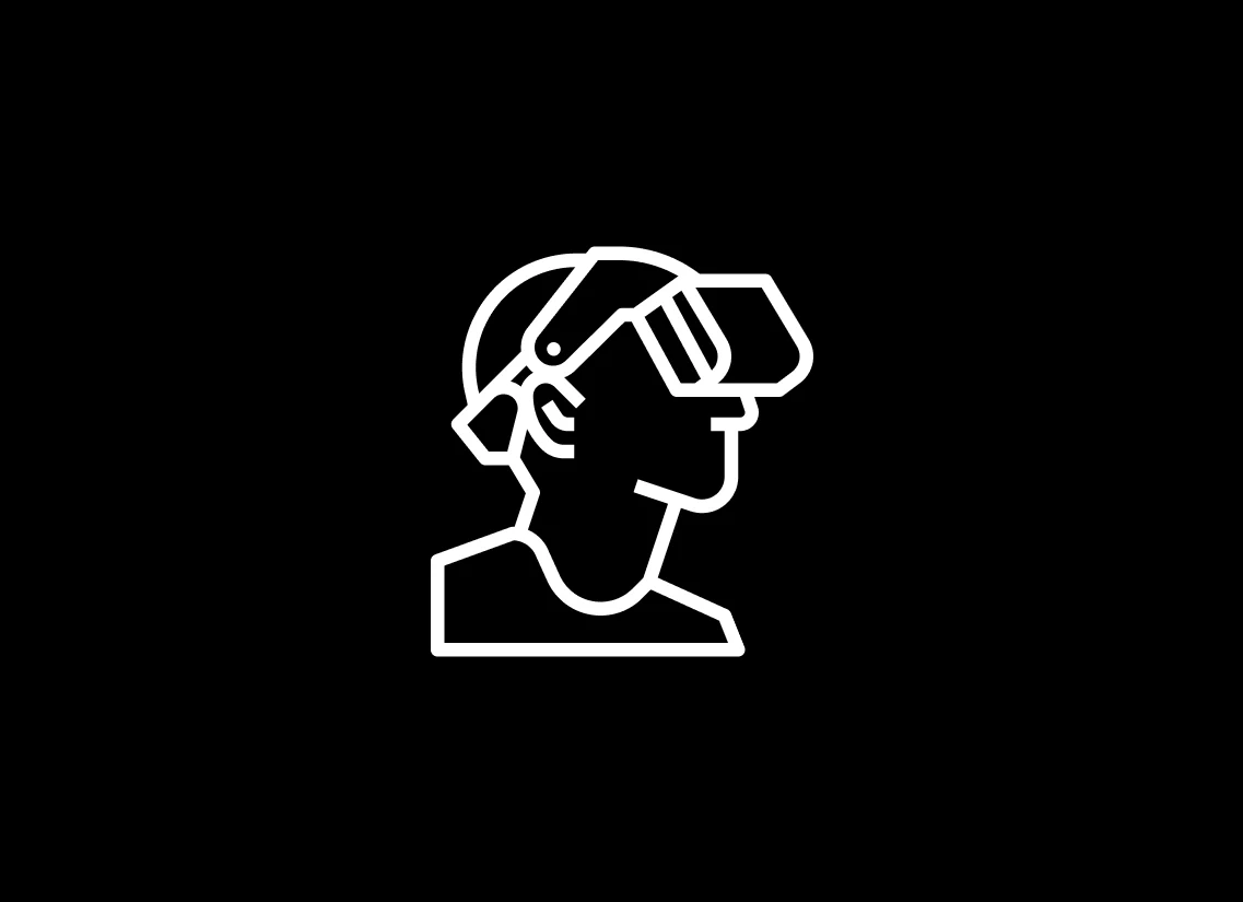 Line illustration of a person wearing a VR headset