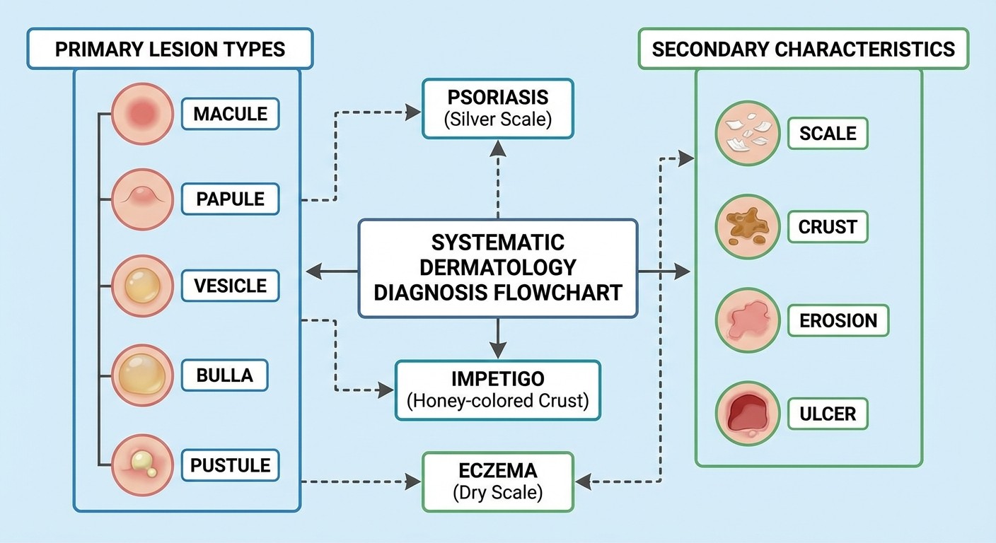 Systematic approach to dermatology diagnosis flowchart