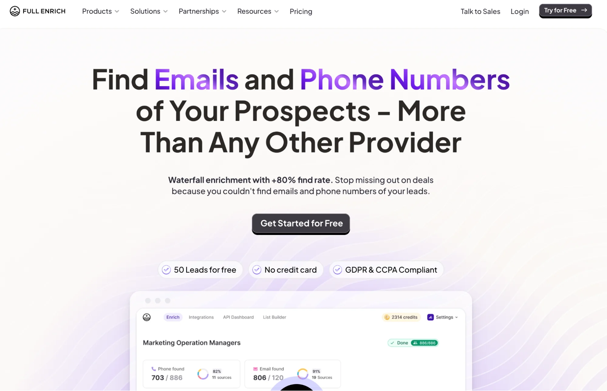 FullEnrich homepage: waterfall B2B contact data enrichment
