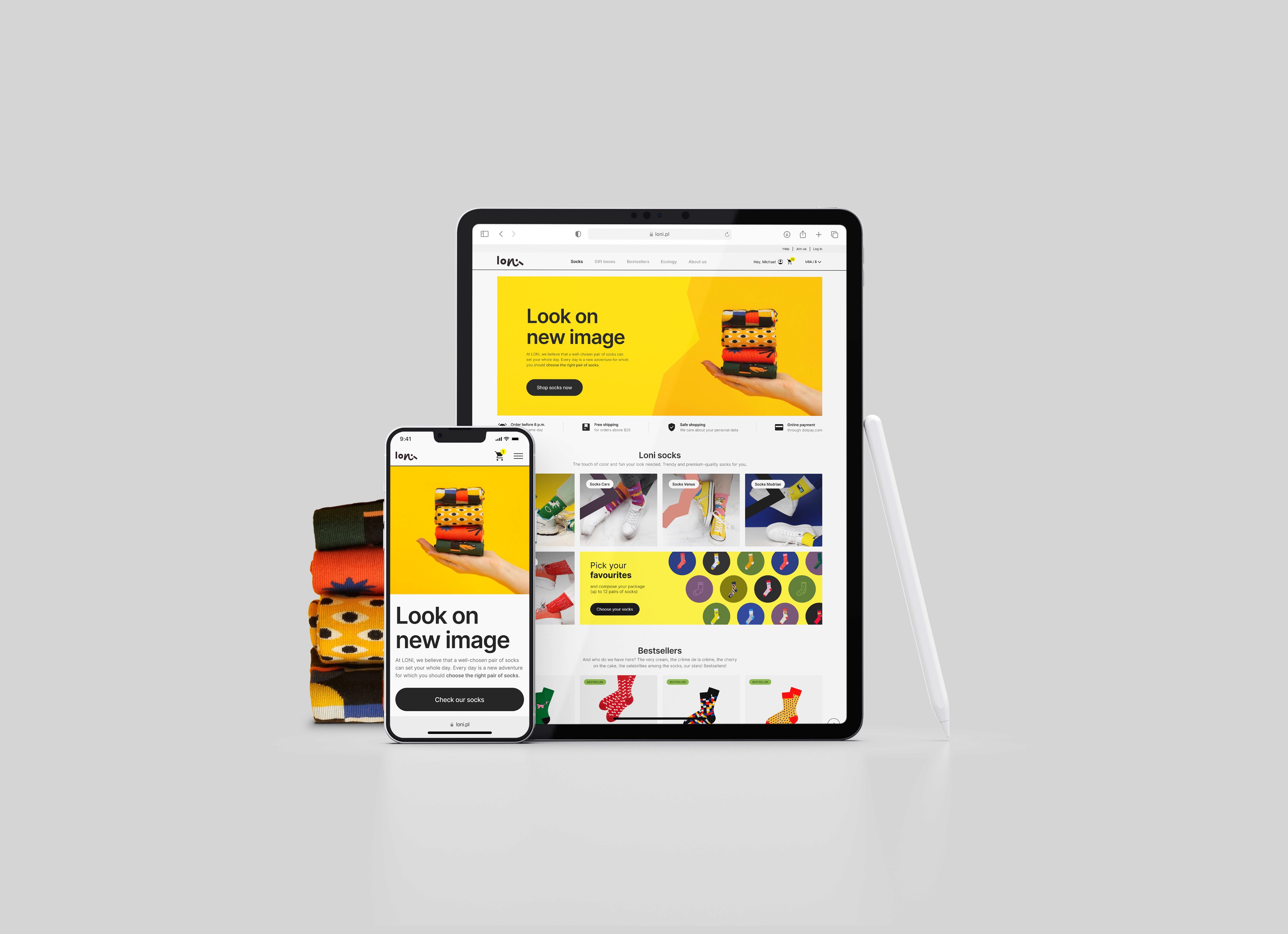 Mockup of Loni website on  tablet and phone