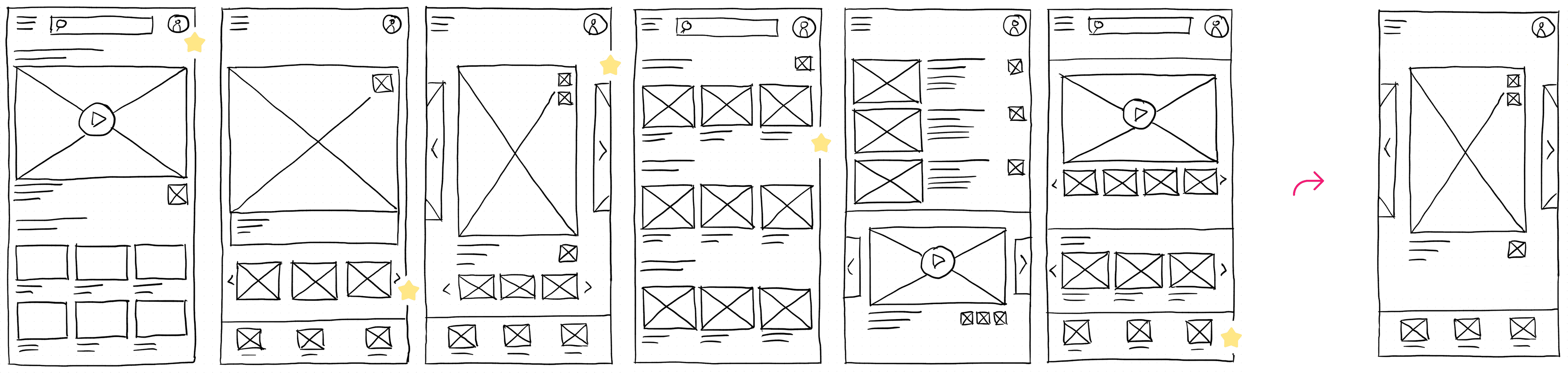 Paper wireframes, main screen