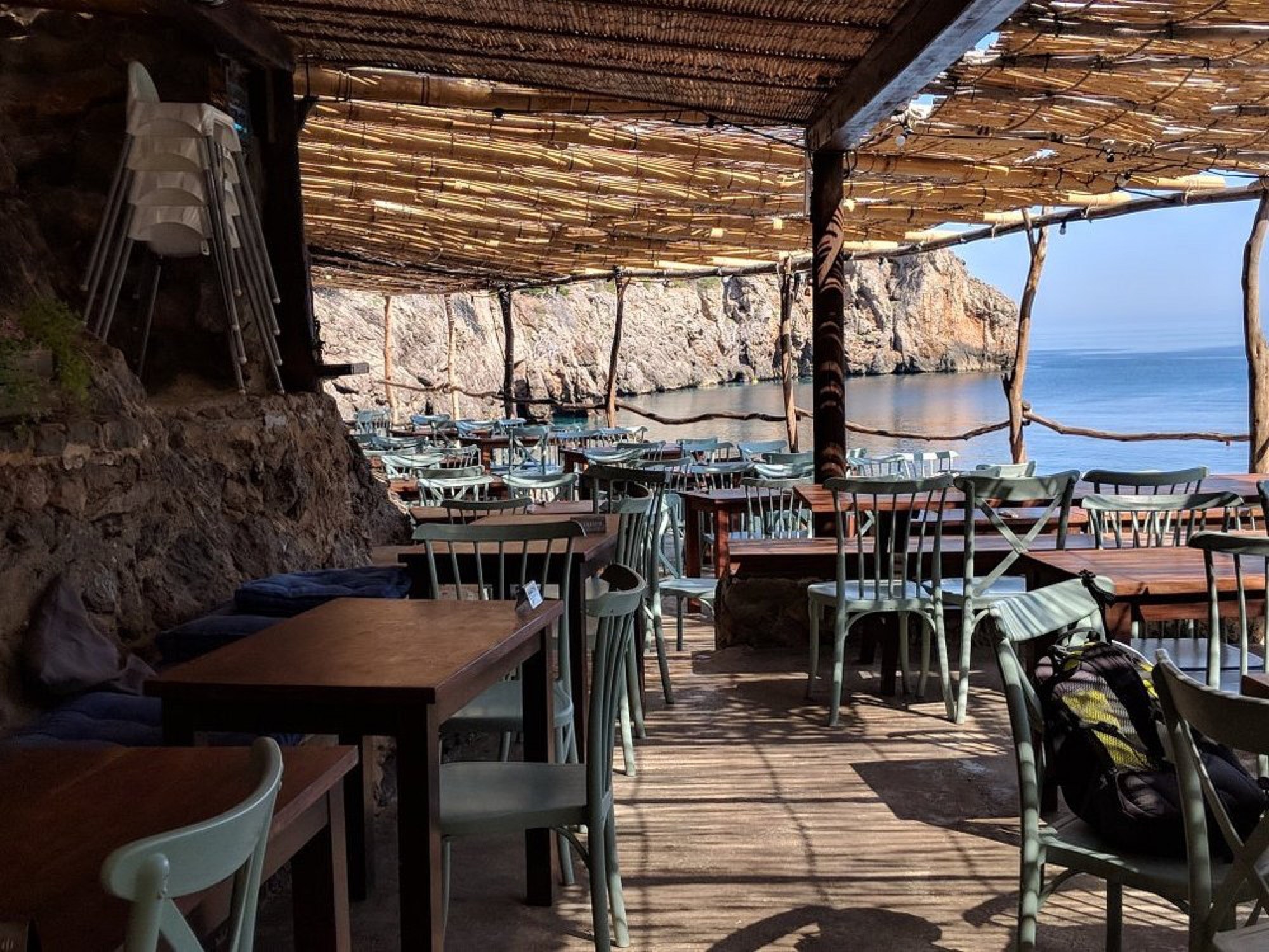 Restaurant terrace facing the sea at Cala Deià