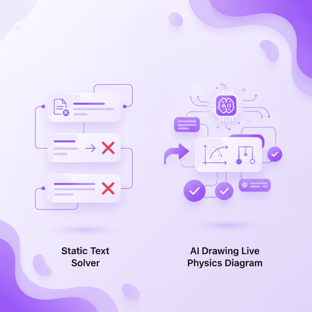 Comparison of traditional math solvers with Penseum's live AI diagramming features