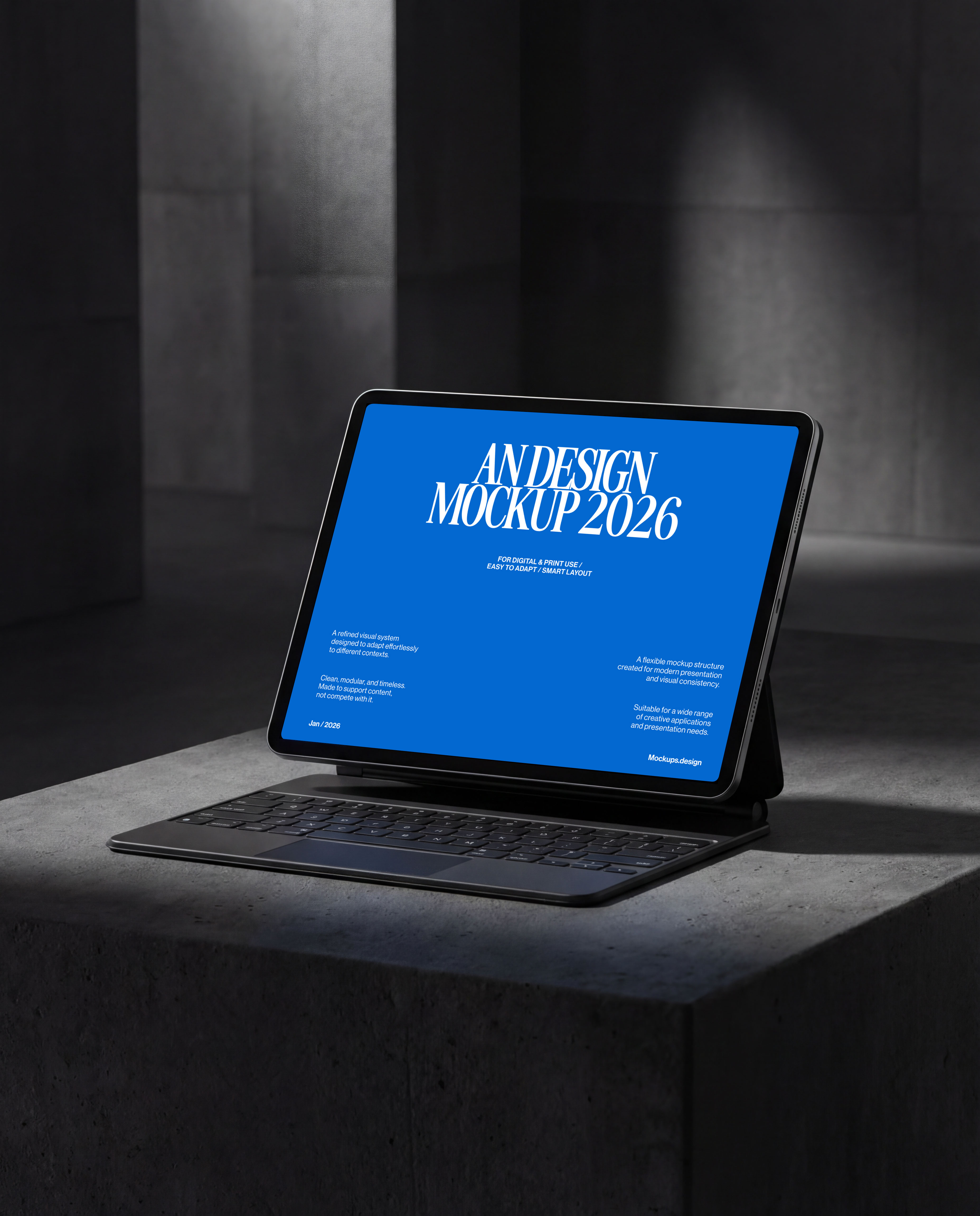 iPad mockup on dark sleek background, modern presentation