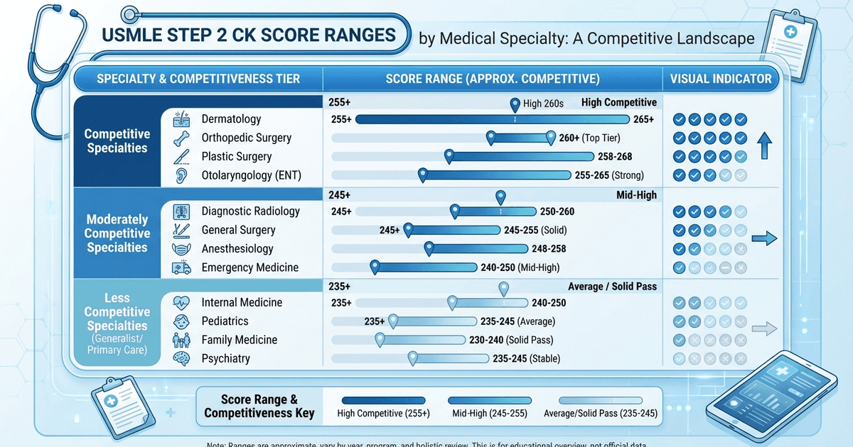 Cover: USMLE Step 2 CK Score Range by Specialty: A Complete 2026 Breakdown