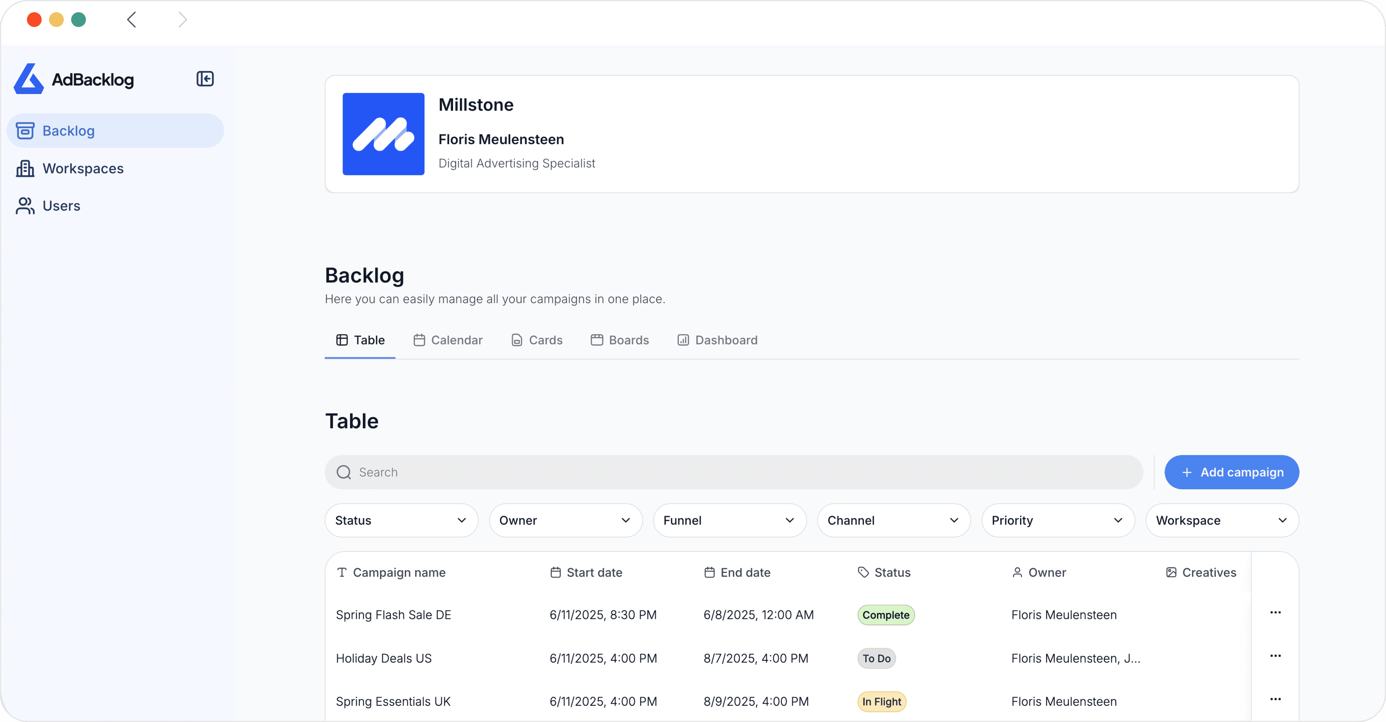 AdBacklog The Campaign Management Tool For Digital Marketers