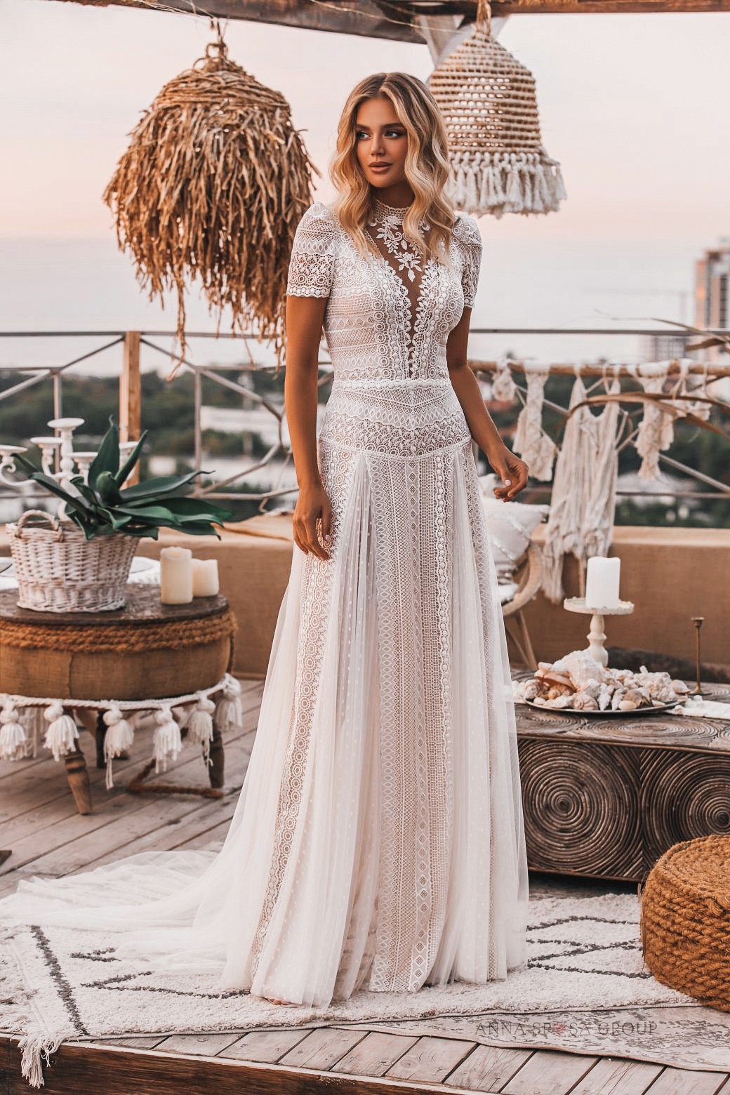 Brautkleid Boho Stil mit Spitze