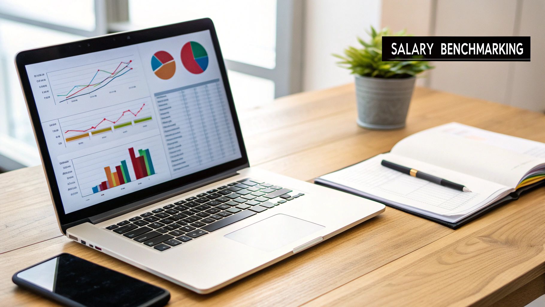 A group of professionals collaborating around a table with charts and graphs, representing data analysis and strategy.