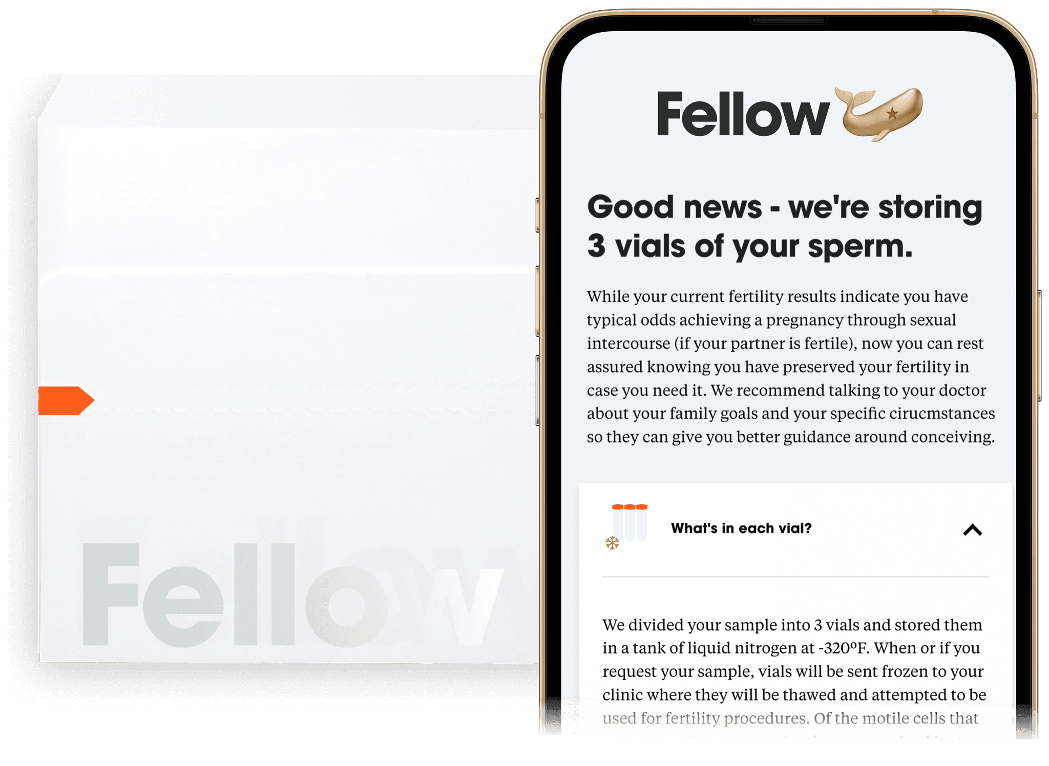 The Fellow Cryopreservation kit and test results on a phone