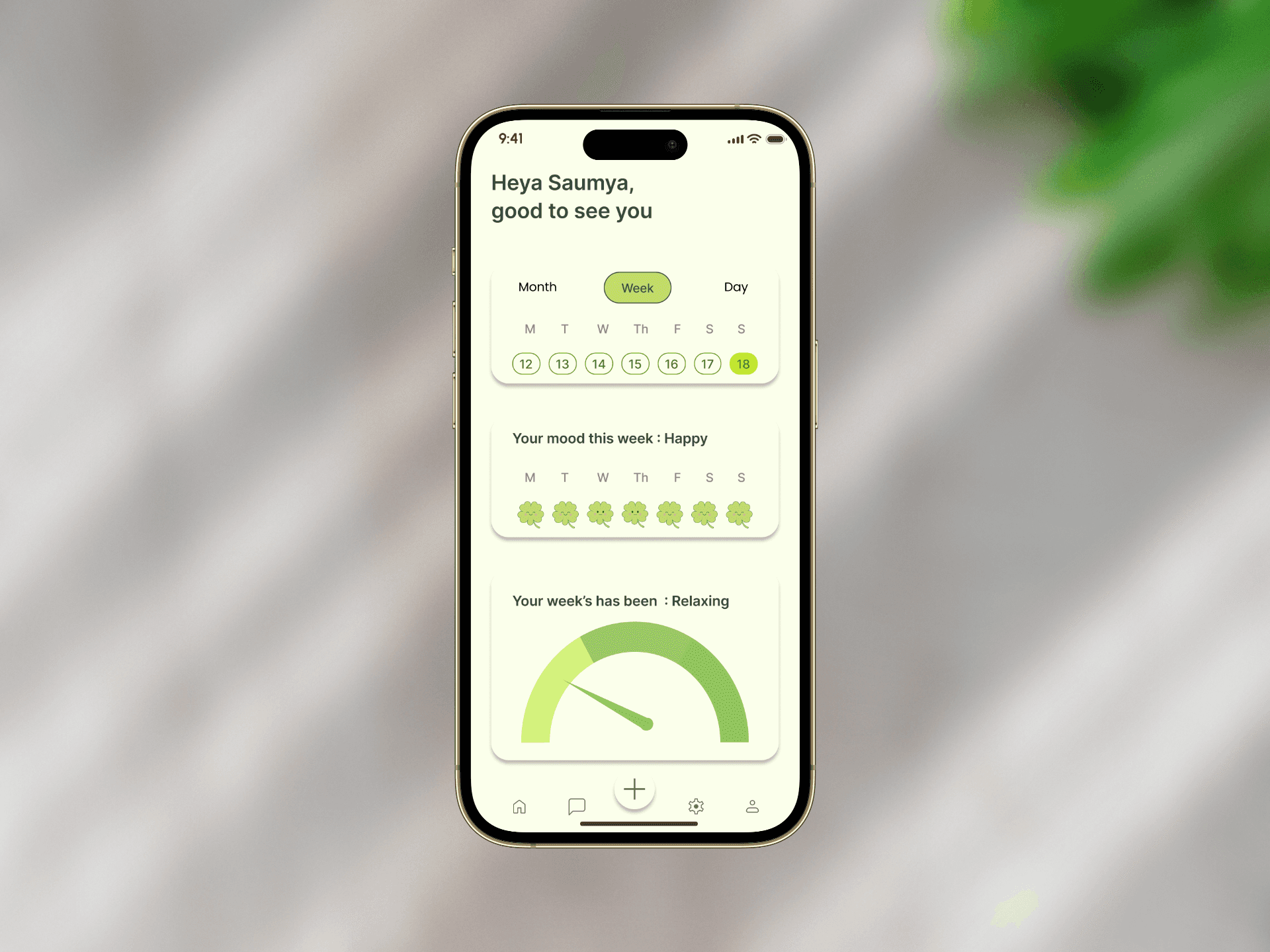 mental health AI app screen weekly insights design