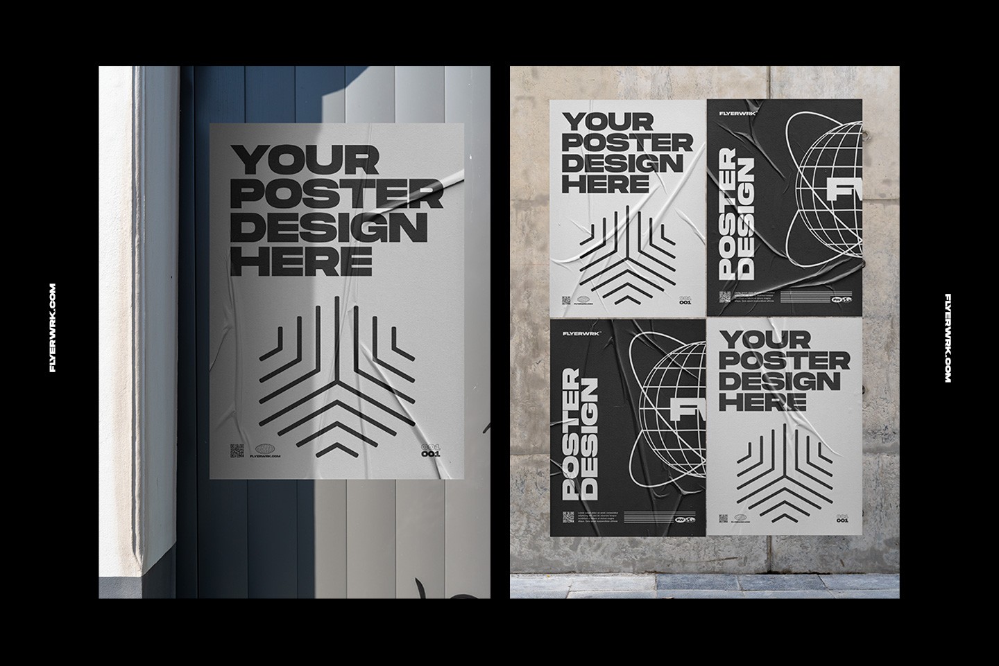 Urban poster wall mockup poster placed on weathered urban wall surface